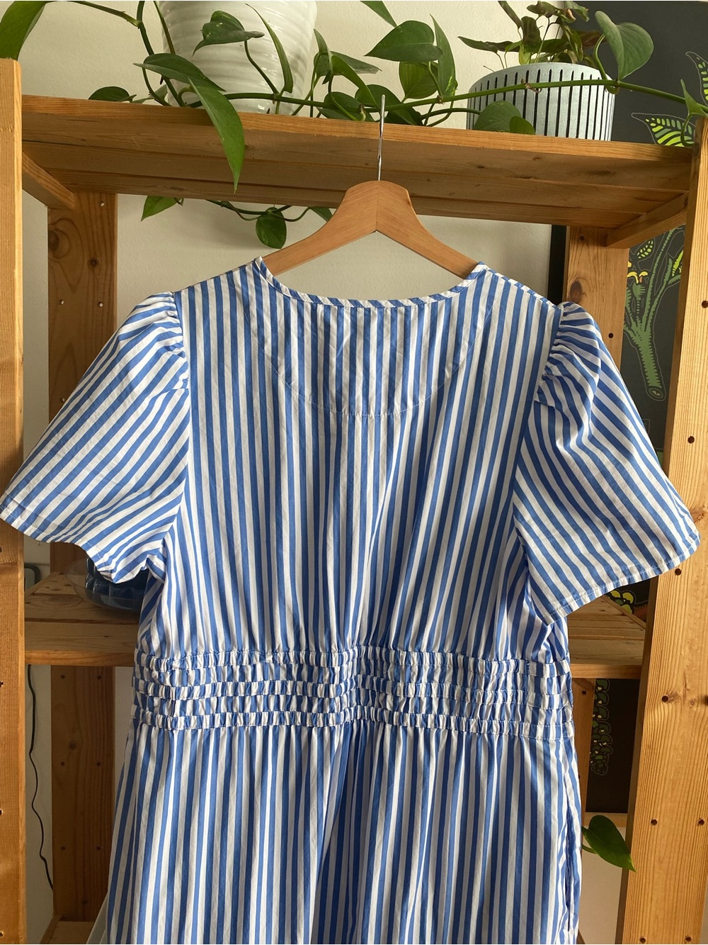 Quince Blue White Azure Stripe Organic Cotton Poplin Tiered Maxi Dress Large - Picture 16 of 16